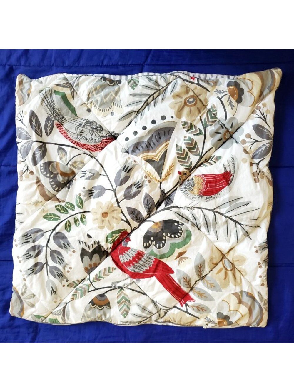 2 NWOT Pottery Barn Euro sham Quilted 100% Cotton Red Bird Floral Natural Fiber